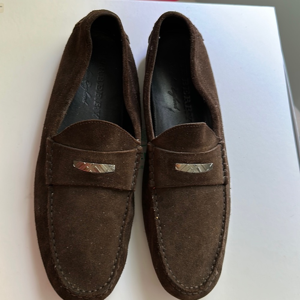 Men’s brown Burberry suede loafers